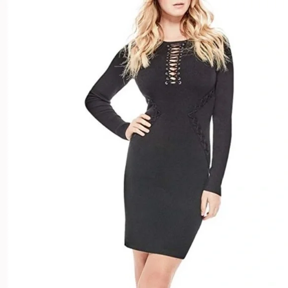 Guess Women's Cary Lace-Up Sweater Dress - XS / R - Black